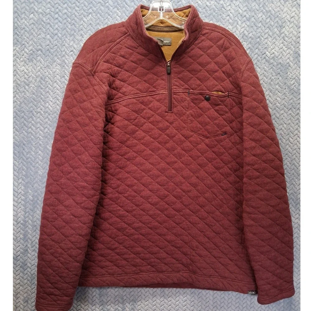 Eddie Bauer Mens Quilted Quarter Zip Pullover Burgundy Maroon Tall Large TL Warm